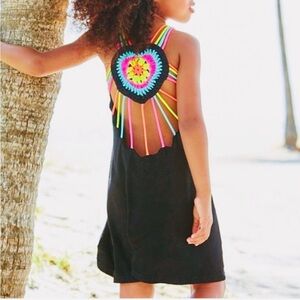 Little Pexioto Black Mona Dress with Neon Crochet Heart Back - NWOT (Kids M)